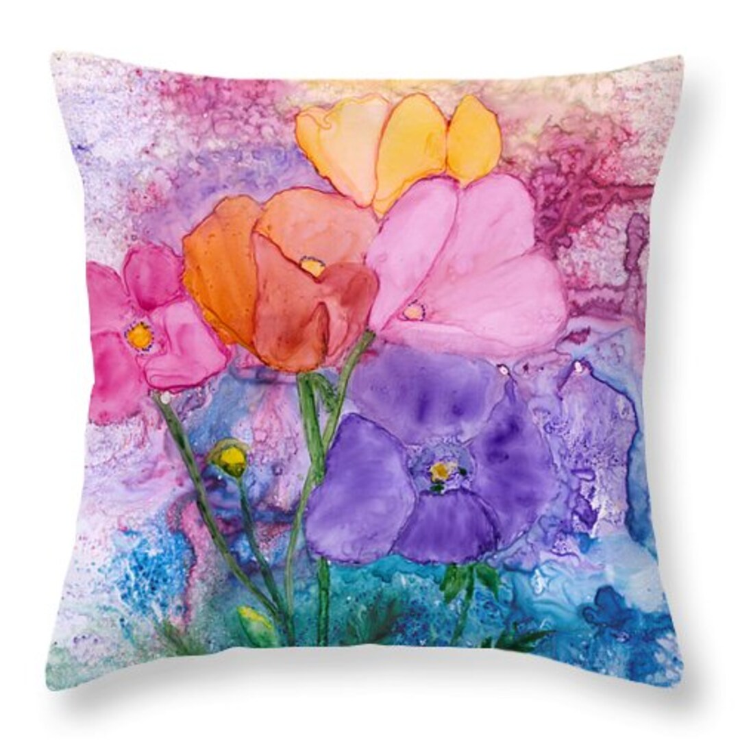 Pillow Rainbow Poppies Abstract Watercolor Decorative Pillow Gift Idea MakerPlace by Michaels
